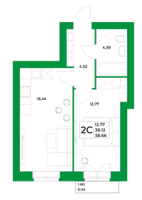 Квартира 38,7 м², 1-комнатная - изображение 1