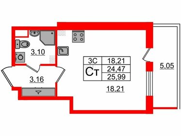 Квартира 24,5 м², студия - изображение 1