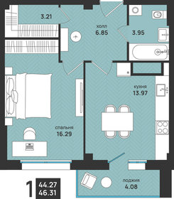 Квартира 46,3 м², 1-комнатная - изображение 1