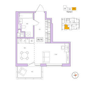 Квартира 30,7 м², студия - изображение 1