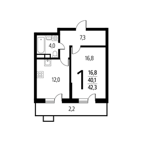 Квартира 42,3 м², 1-комнатная - изображение 1