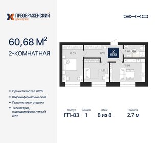 60,7 м², 2-комнатная квартира 12 660 000 ₽ - изображение 9