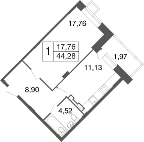 Квартира 44,3 м², 1-комнатная - изображение 1