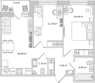 57,5 м², 2-комнатная квартира 8 300 000 ₽ - изображение 68