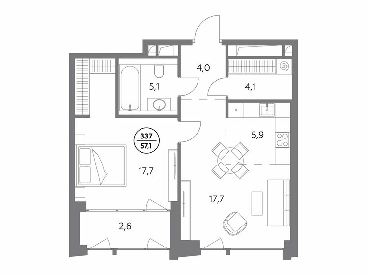 57,1 м², 1-комнатная квартира 52 646 200 ₽ - изображение 1