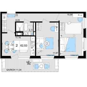 Квартира 62,5 м², 1-комнатные - изображение 1