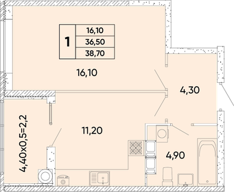 38,6 м², 1-комнатная квартира 4 828 860 ₽ - изображение 9