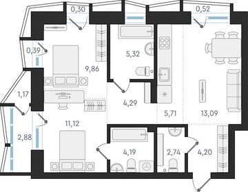 Квартира 60,5 м², 3-комнатная - изображение 1