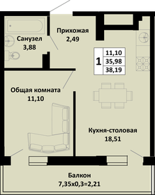 Квартира 38,2 м², 1-комнатная - изображение 1