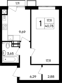 Квартира 40,7 м², 1-комнатная - изображение 1