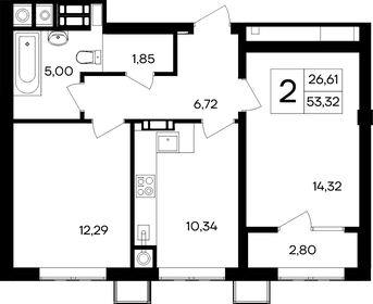 Квартира 53,3 м², 2-комнатная - изображение 1