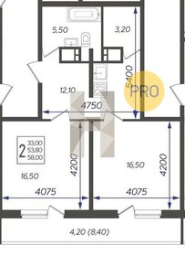 Квартира 58 м², 2-комнатная - изображение 1