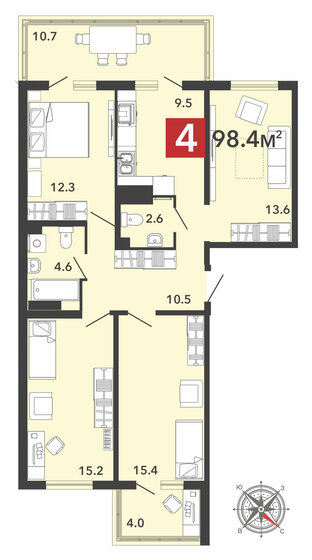 98,4 м², 4-комнатная квартира 7 547 280 ₽ - изображение 1