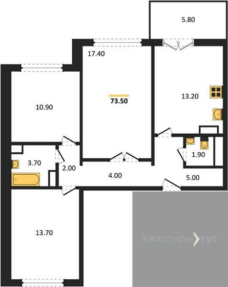 73,5 м², 3-комнатная квартира 5 998 159 ₽ - изображение 1