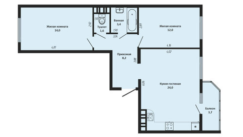 Квартира 63,2 м², 2-комнатная - изображение 1