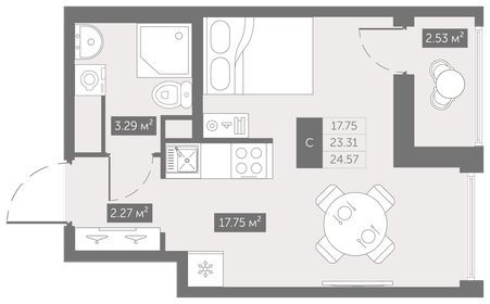 24,1 м², квартира-студия 3 330 000 ₽ - изображение 33