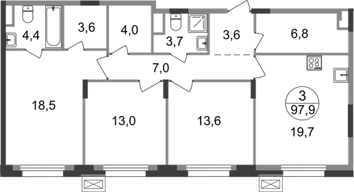 Квартира 97,9 м², 3-комнатная - изображение 1