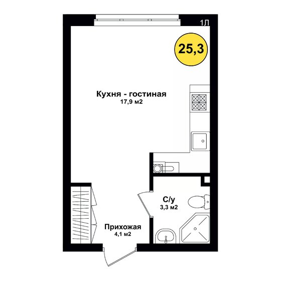 25,3 м², квартира-студия 3 466 100 ₽ - изображение 1