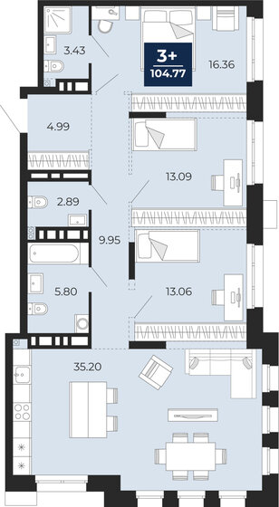 59,9 м², 1-комнатная квартира 3 800 000 ₽ - изображение 48