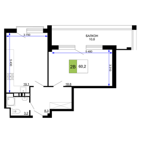 Квартира 60,2 м², 2-комнатные - изображение 1