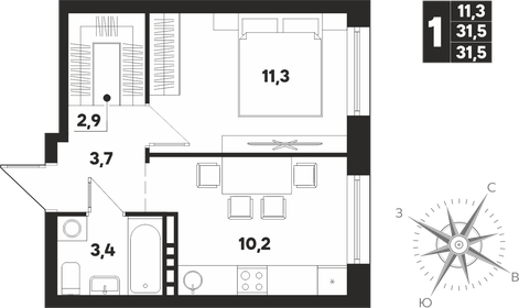 39,4 м², 1-комнатная квартира 5 200 000 ₽ - изображение 11