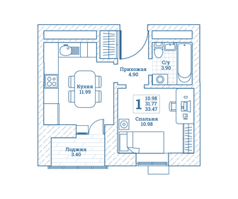 Квартира 33,5 м², 1-комнатная - изображение 1