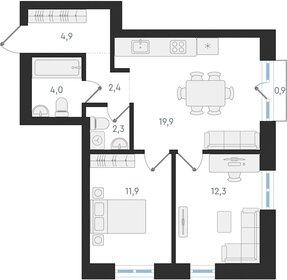 Квартира 57,7 м², 2-комнатная - изображение 1