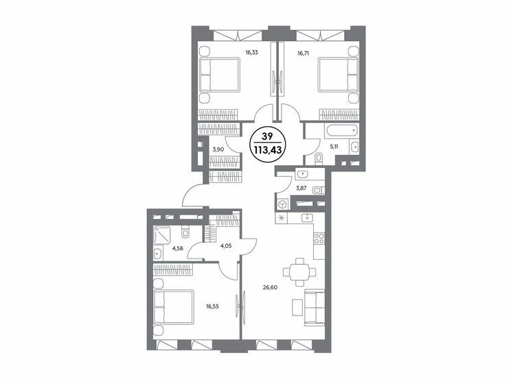 113,4 м², 3-комнатные апартаменты 193 851 872 ₽ - изображение 1