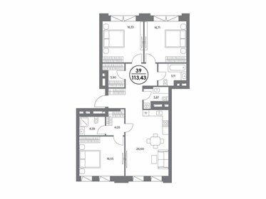 Квартира 113,4 м², 3-комнатные - изображение 1