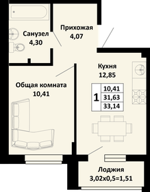 34,4 м², 1-комнатная квартира 2 650 000 ₽ - изображение 18