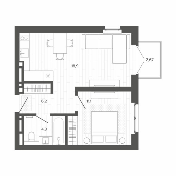 41,3 м², 2-комнатная квартира 7 047 000 ₽ - изображение 1