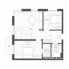 Квартира 66,7 м², 3-комнатная - изображение 1