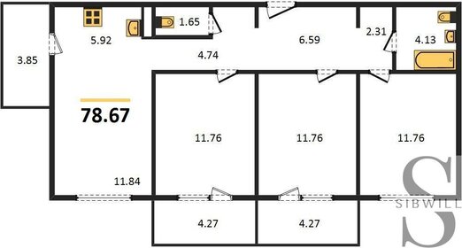 Квартира 78,7 м², 3-комнатная - изображение 1