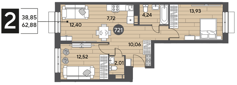 62,7 м², 2-комнатная квартира 9 141 218 ₽ - изображение 21
