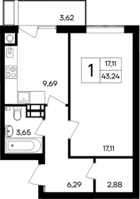 Квартира 43,2 м², 1-комнатная - изображение 1