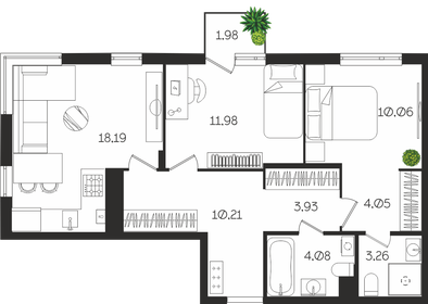 Квартира 67,7 м², 2-комнатная - изображение 1