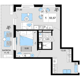 Квартира 55,6 м², 1-комнатные - изображение 1