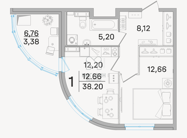 Квартира 38 м², 1-комнатная - изображение 1