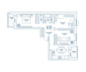 128,5 м², 3-комнатная квартира 15 600 000 ₽ - изображение 36