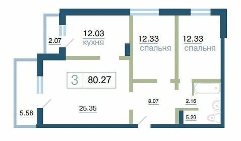 Квартира 80,3 м², 3-комнатная - изображение 1