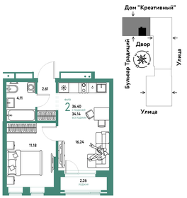 Квартира 36,4 м², 2-комнатная - изображение 1