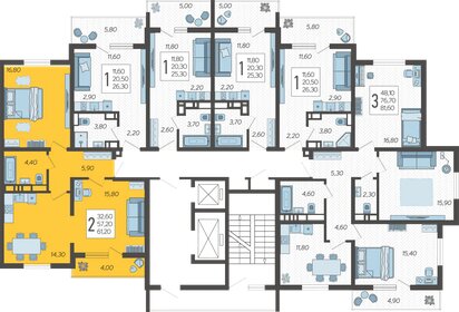 61,2 м², 2-комнатная квартира 16 823 880 ₽ - изображение 22