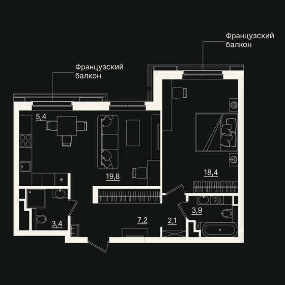 60,1 м², 2-комнатная квартира 14 271 514 ₽ - изображение 1