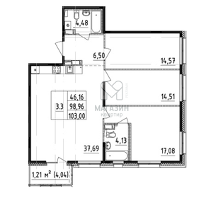 Квартира 103 м², 3-комнатная - изображение 1