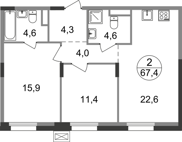 67,4 м², 2-комнатная квартира 13 924 462 ₽ - изображение 28