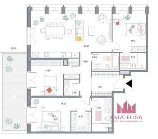 Квартира 151 м², 3-комнатная - изображение 1