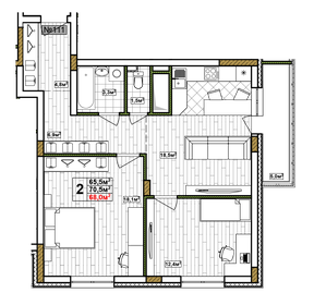 Квартира 68 м², 2-комнатная - изображение 1