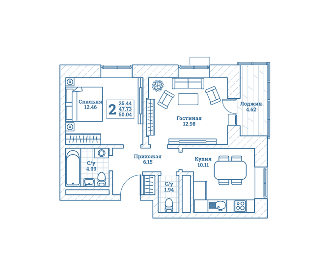 48,8 м², 2-комнатная квартира 6 002 400 ₽ - изображение 30