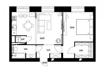 Квартира 57,1 м², 2-комнатная - изображение 4