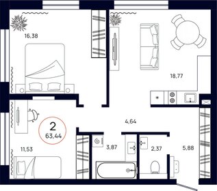64,2 м², 2-комнатная квартира 7 100 000 ₽ - изображение 87